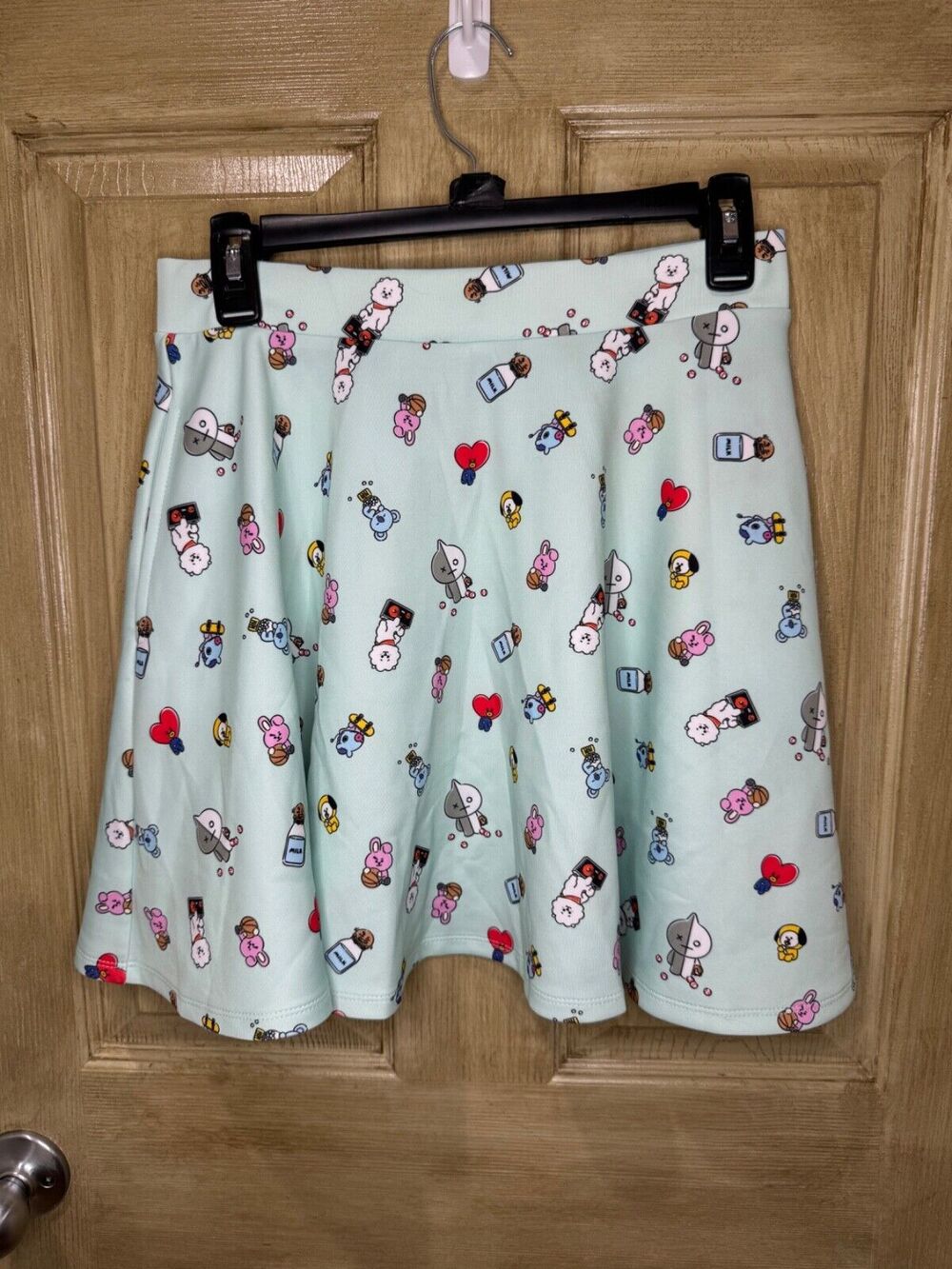 BT21 BTS Skater Skirt Light Blue With Korean Pop Elastic Waist and Pockets S NEW